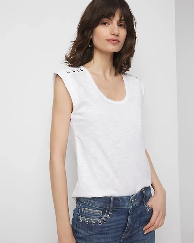 Lace-Up Shoulder Scoop Tee