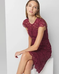Short Sleeve Lace Fit-and-Flare Dress