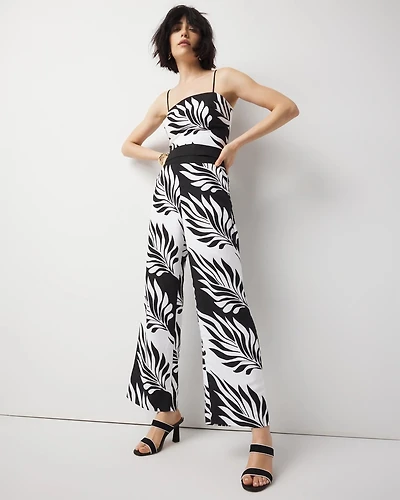Petite Linen-Blend Palm Print Cropped Wide Leg Pant