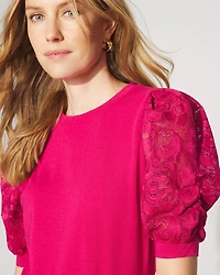 Lace Puff Sleeve Crewneck Tee