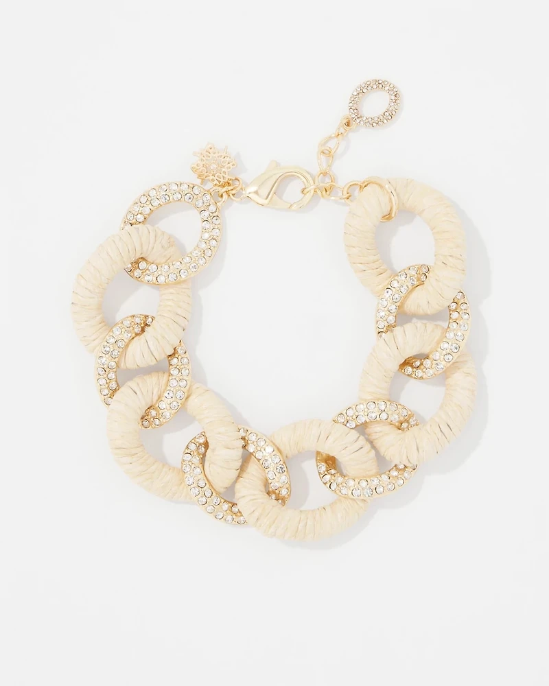 Natural Raffia + Crystal Link Bracelet