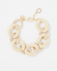Natural Raffia + Crystal Link Bracelet