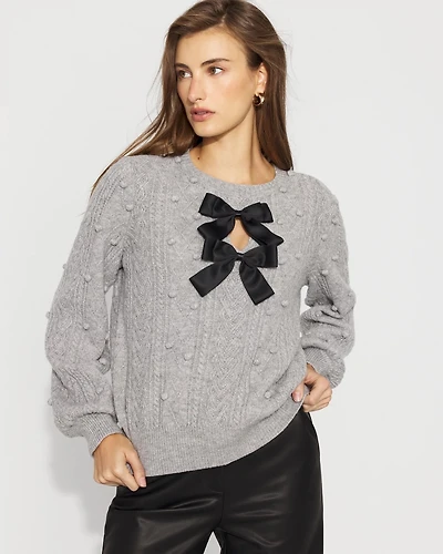 Satin Bow Cable Knit Sweater
