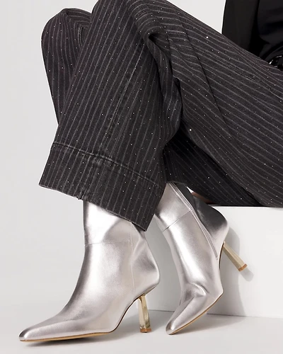 Metallic Faux Leather Heeled Ankle Boot