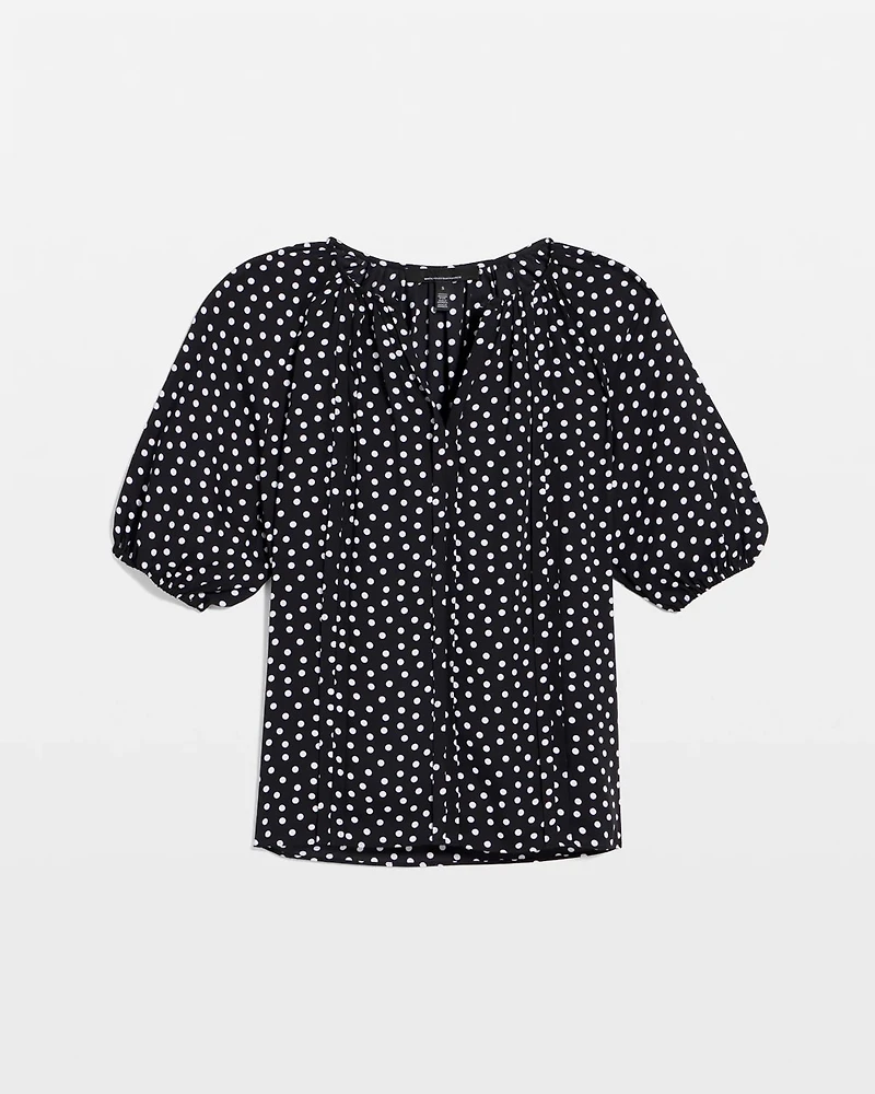 Elbow Sleeve V-neck Blouse