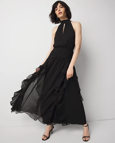 Petite Ruffle Halter Maxi Dress