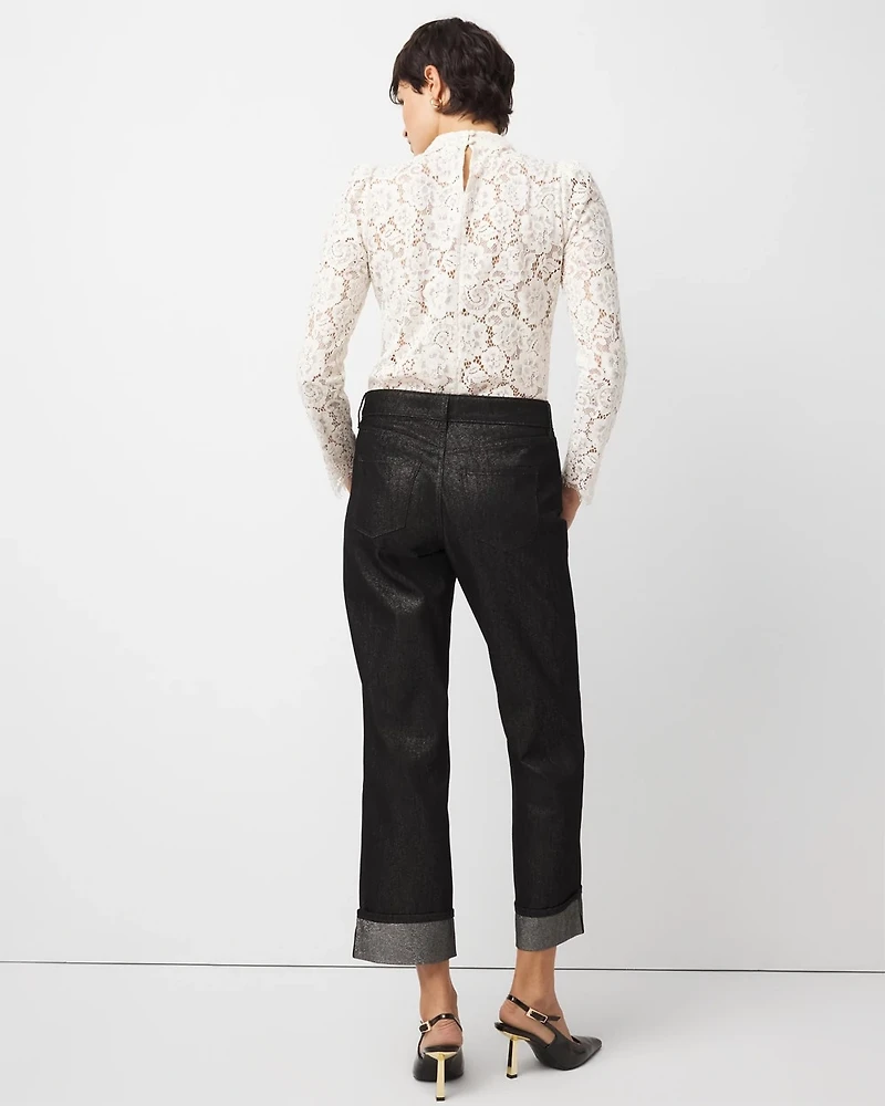 Lurex Mid Rise Straight Ankle Jean