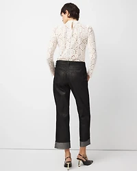 Lurex Mid Rise Straight Ankle Jean