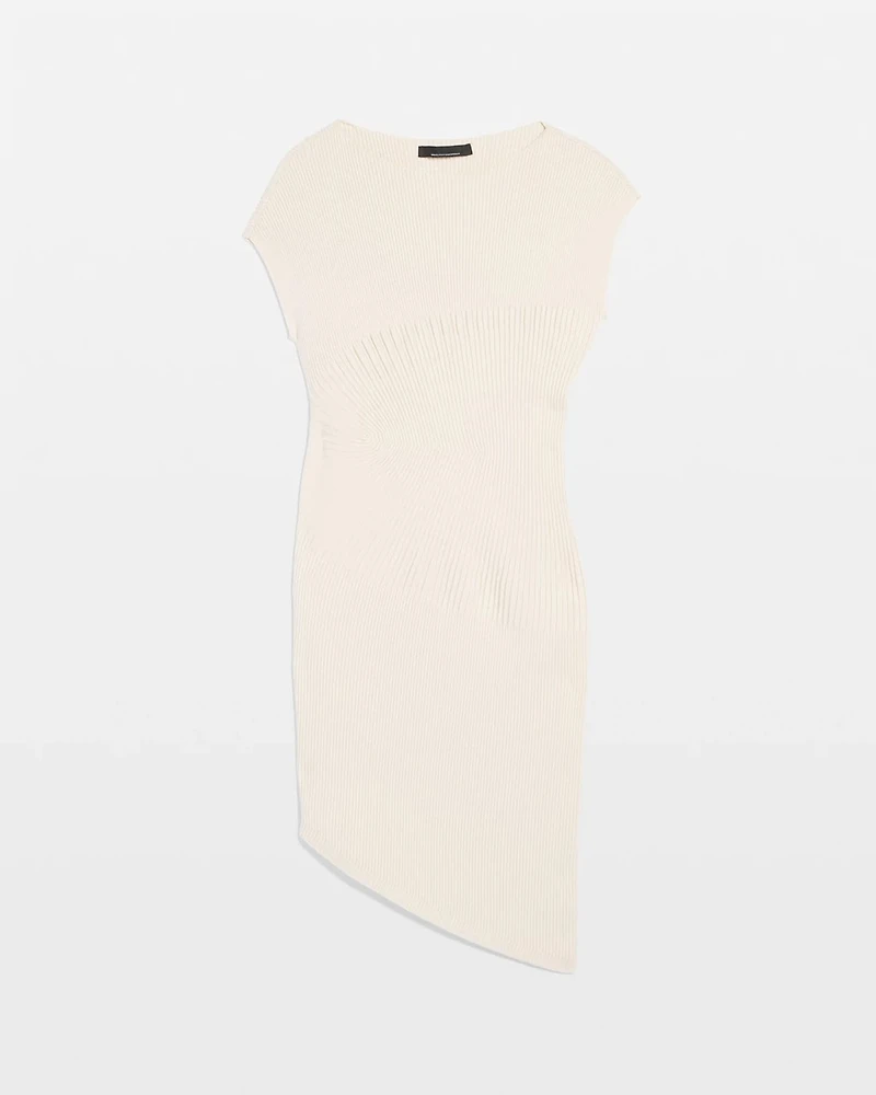 Asymmetric Ribbed Sweater Dress