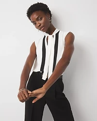 Colorblock Tie-Neck Shell