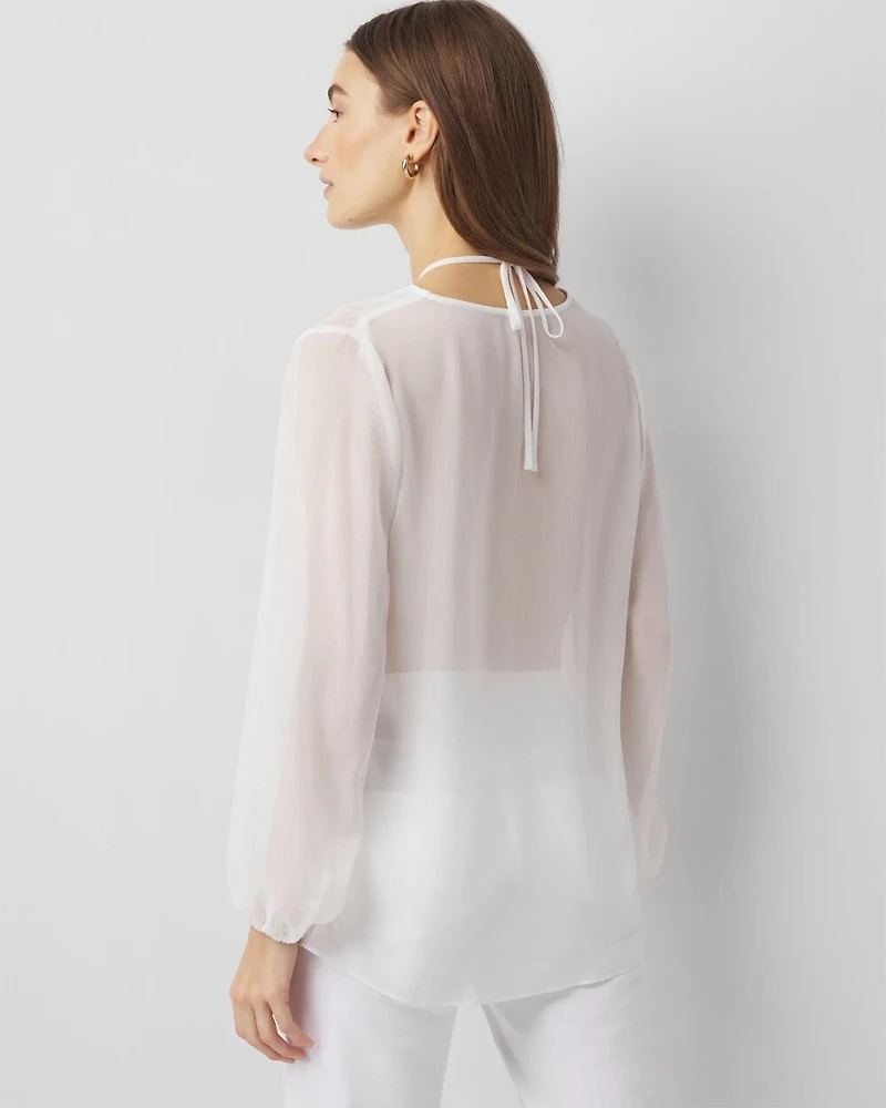 Sheer Beaded Trim Blouse