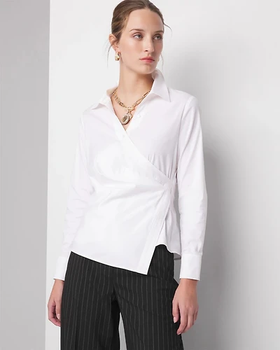 Long Sleeve Surplice Poplin Shirt