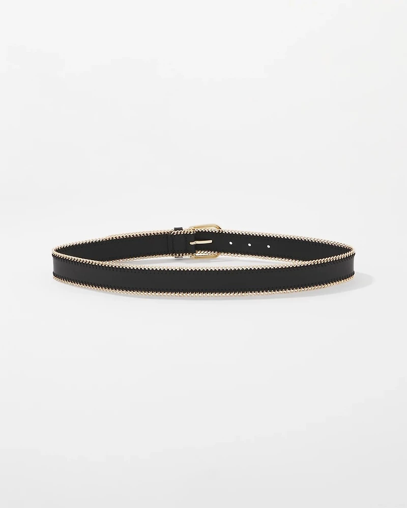 Faux Leather Belt with Chain Trim