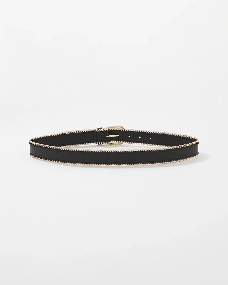 Faux Leather Belt with Chain Trim