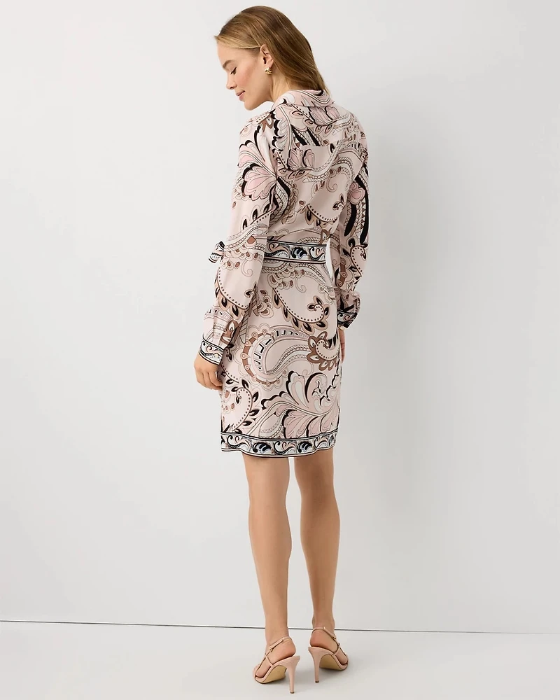 Tie-Waist Faux Wrap Shirt Dress