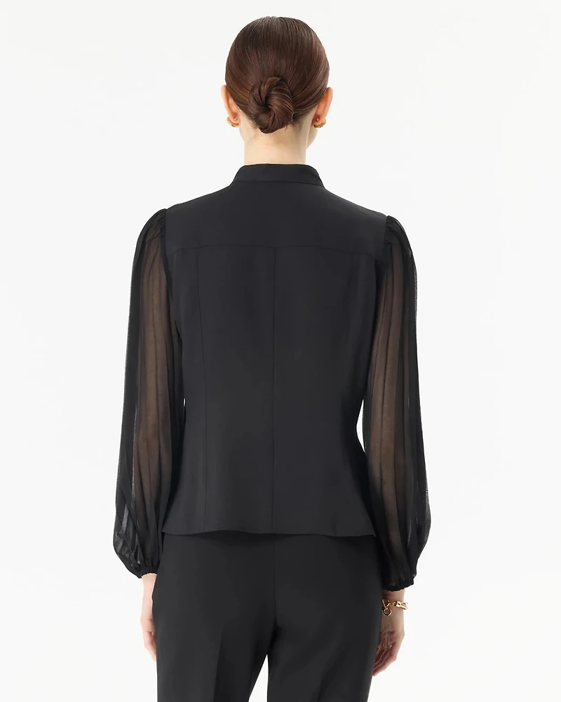 Crepe + Chiffon Button Front Blouse