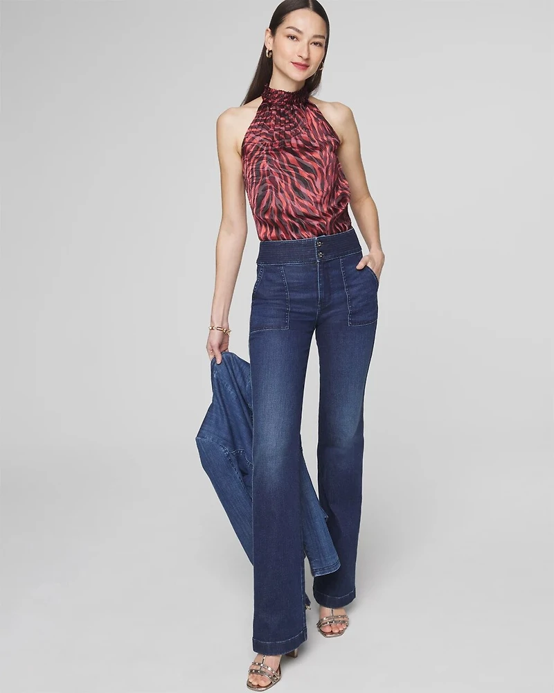 Sleeveless Pleated Neck Halter Top