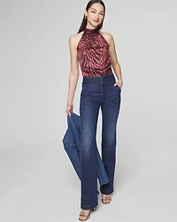 Sleeveless Pleated Neck Halter Top