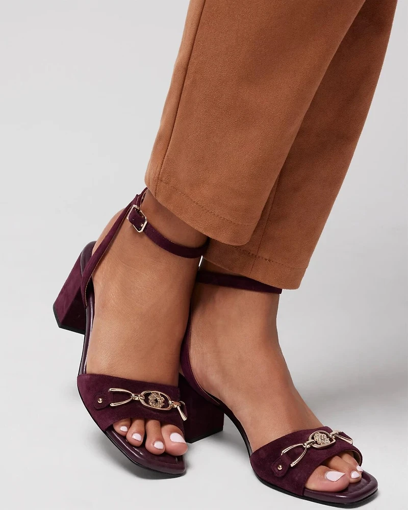Suede Horsebit Heeled Sandal