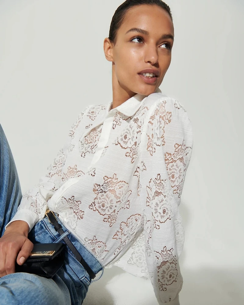 Lace Shirt with Scalloped Hem