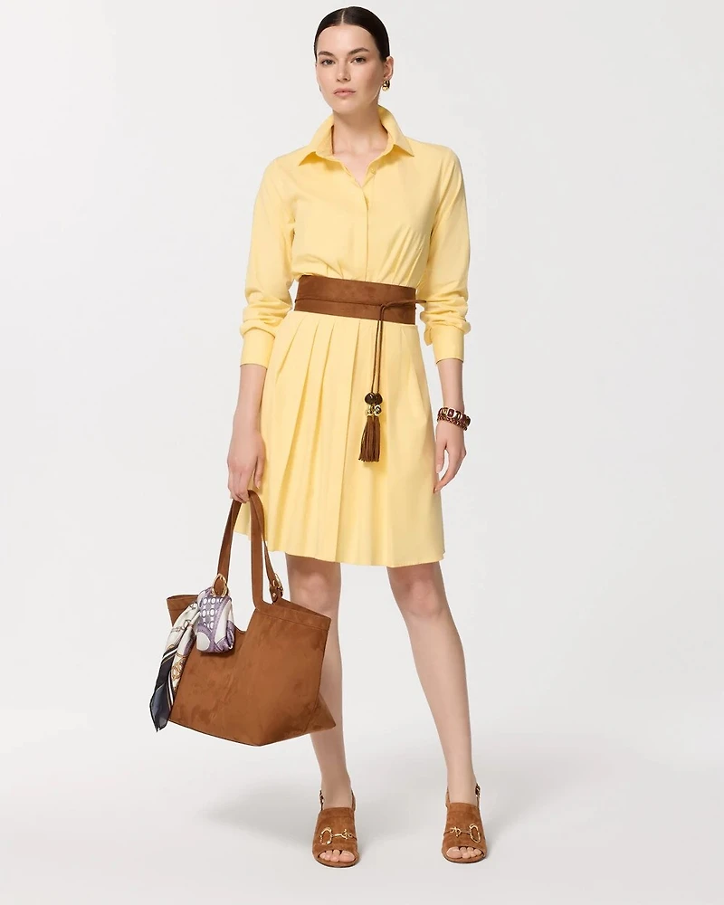 Pleated Poplin Shirt Dress