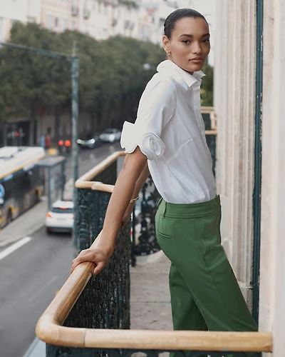 Rosette Sleeve Poplin Shirt