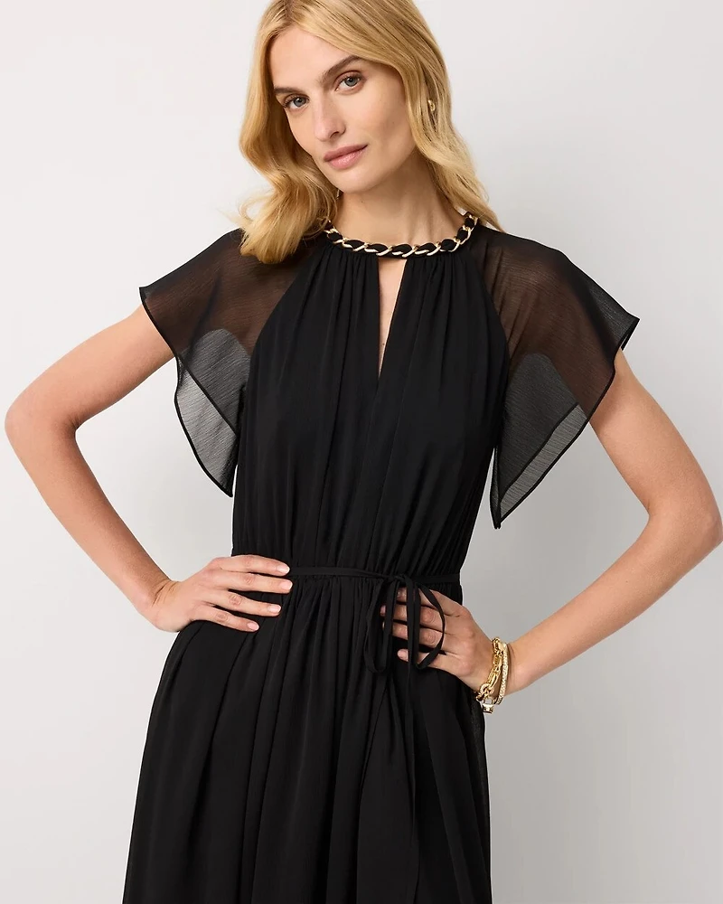 Chain + Keyhole Detail Midi Dress