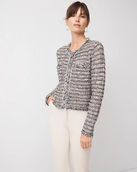 Chain-Trim Tweed Sweater Jacket