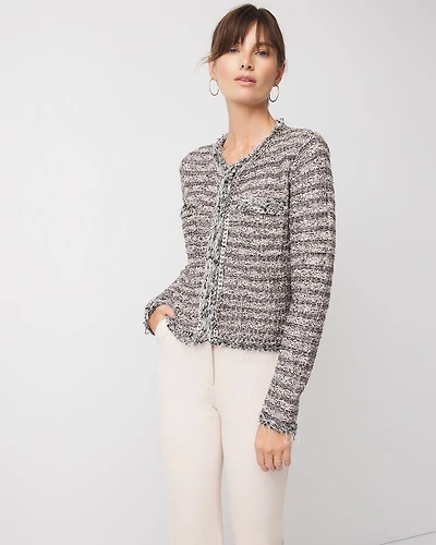 Chain-Trim Tweed Sweater Jacket
