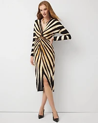 Sunburst Front Twist Midi Dress