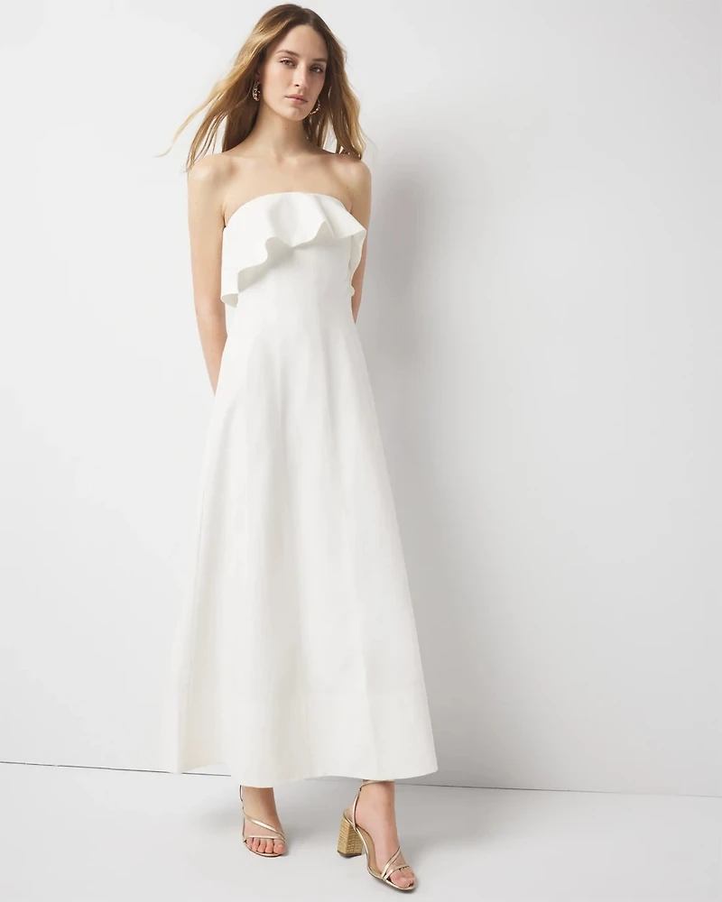 Linen-Blend Strapless Maxi Dress