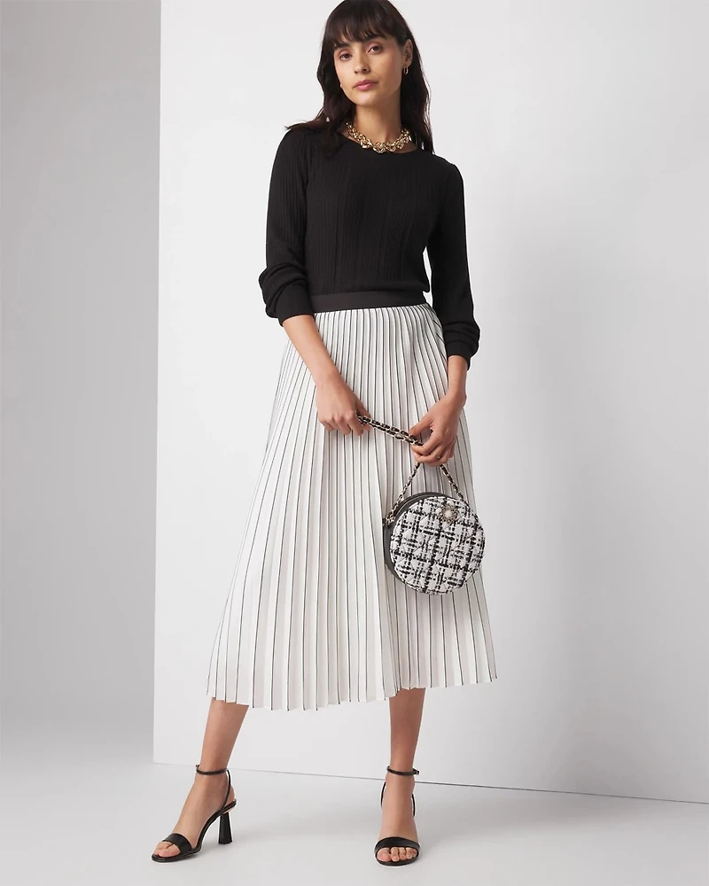 Smocked Pleated Midi Skirt
