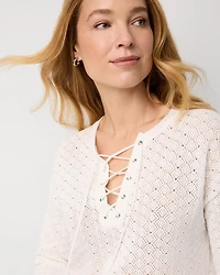 Lace-Up Notch Neck Pullover