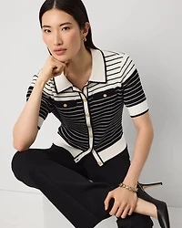 Collared Striped Cotton Cardigan