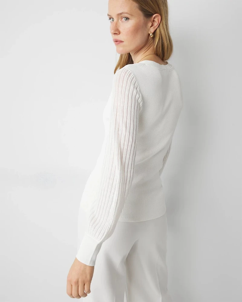 Sheer Sleeve V-Neck Sweater