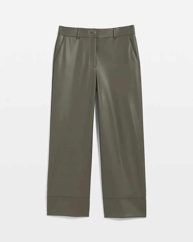 Petite Faux Leather Wide Leg Crop