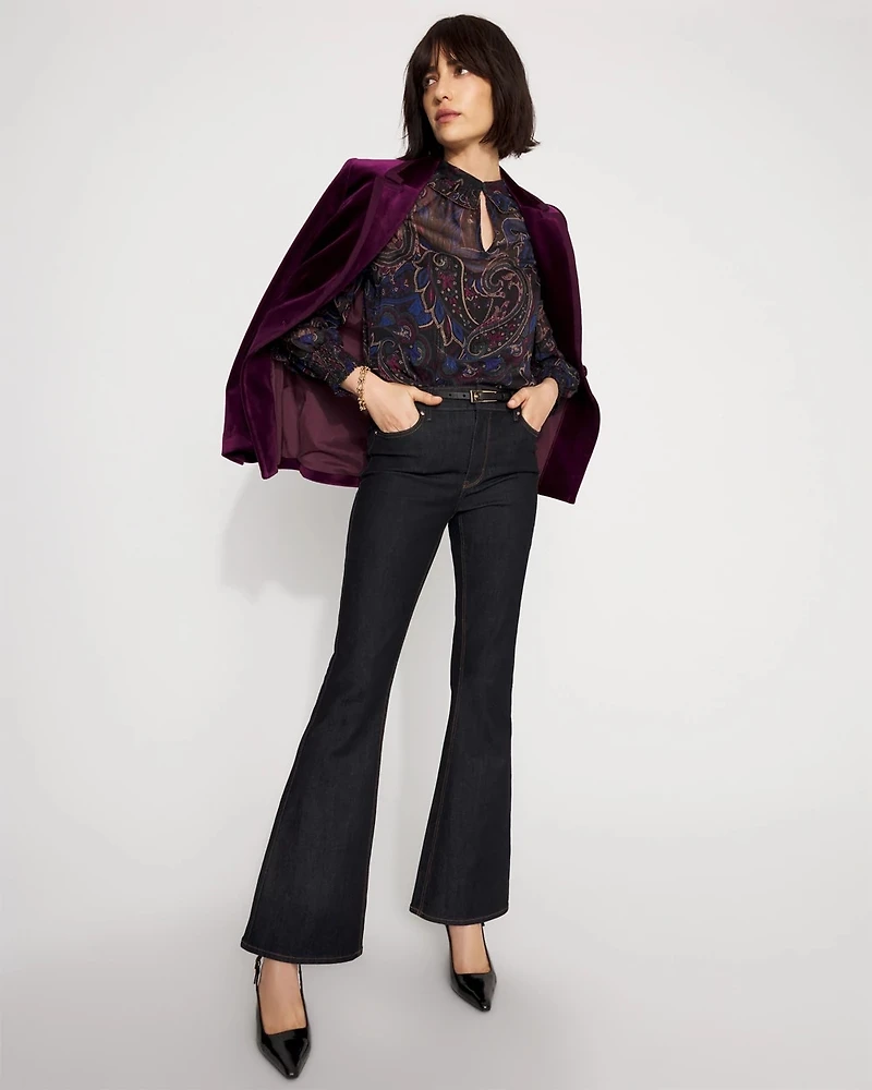 Jacquard Ruffle Sleeve Chiffon Blouse