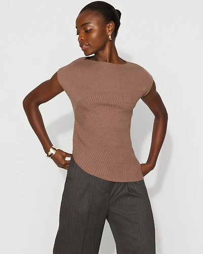 Asymmetric Rib Mock Neck Sweater