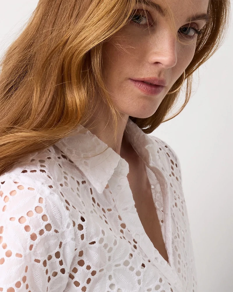 Elbow Sleeve Lace Cotton Shirt