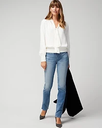 Long Sleeve Tie V-Neck Blouse