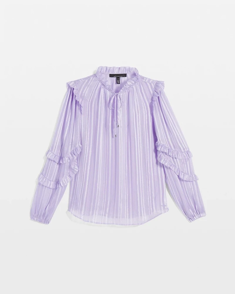 Ruffle Sleeve Sheer Striped Blouse