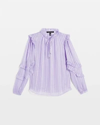 Ruffle Sleeve Sheer Striped Blouse