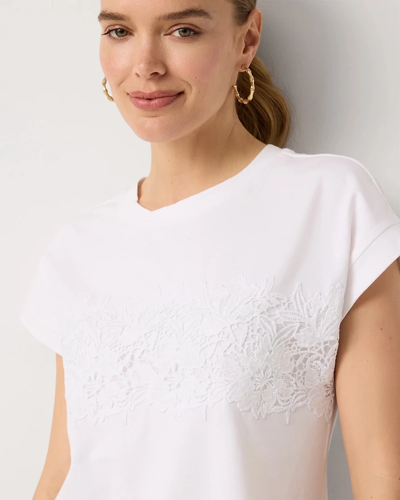 Lace Applique Crewneck Tee