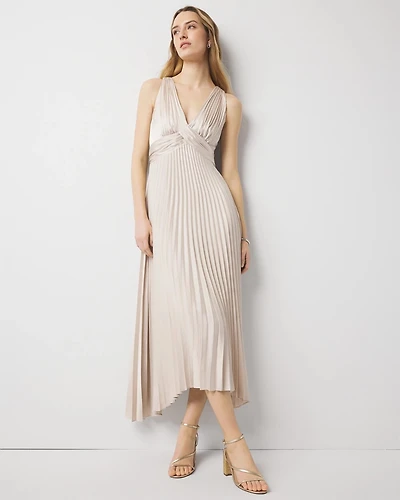 Petite Satin Pleated Midi Dress