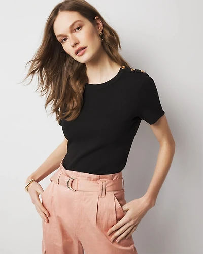 WHBM FORME™ Ribbed Stretch Button Shoulder Tee