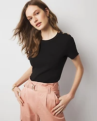 WHBM FORME™ Ribbed Stretch Button Shoulder Tee