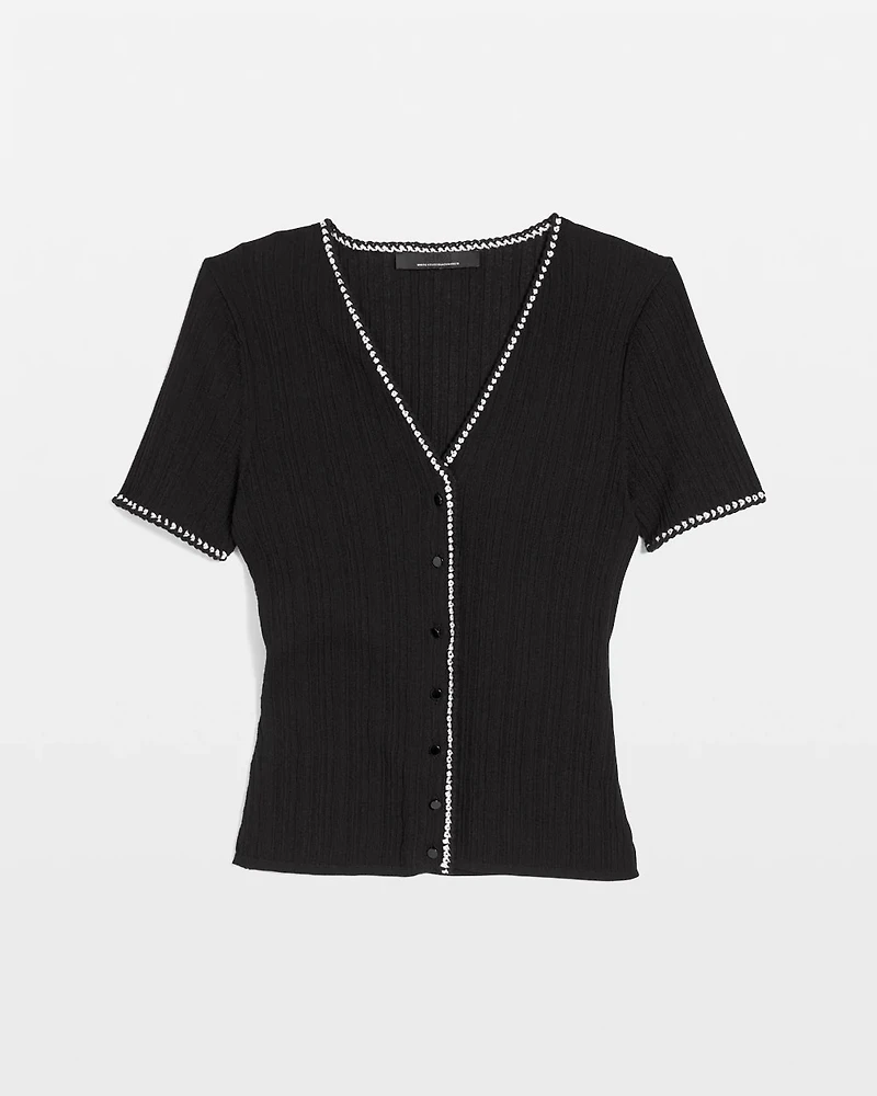 Braided Trim Cardigan Sweater
