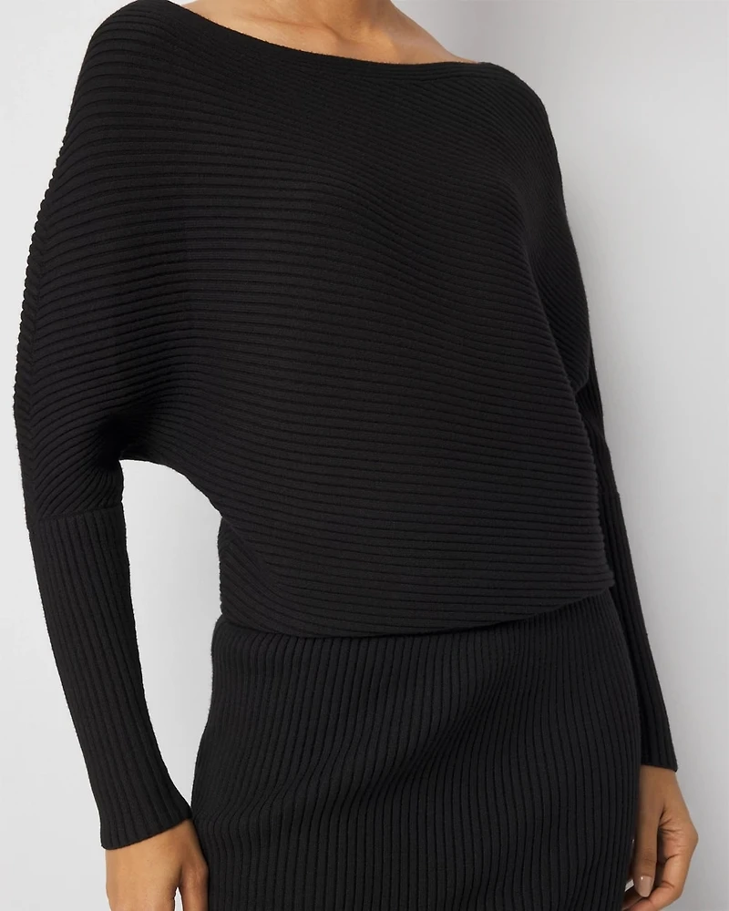 Off-Shoulder Ribbed Sweater Dress
