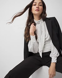 Tie-Neck Shirred Blouse
