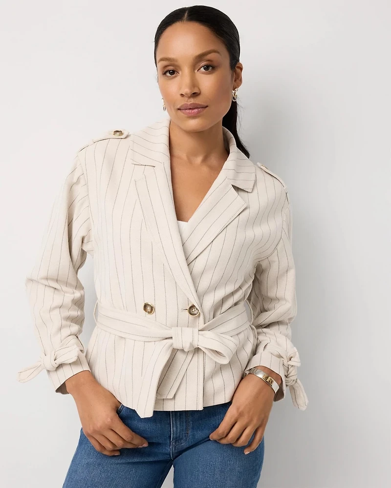 Pinstripe Trench Moto Jacket